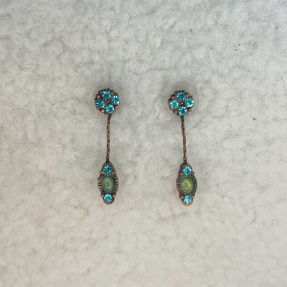 Turquoise Crystal Drop Earrings • Vintage Boho Dangle • Pierced Ears
